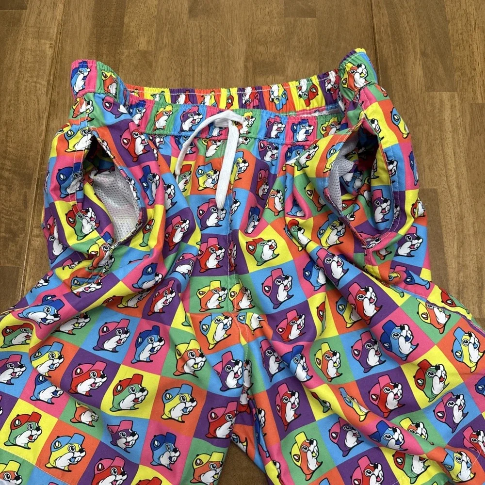 Buc-ees beaver swim trunks men's XL colorful checkered retro brief lined novelty